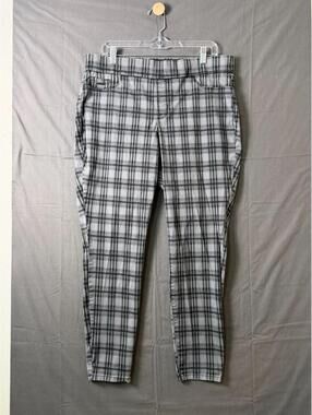 Nine West Heidi Pull On Skinny Pants Womens 16 Gray Black Plaid Stretch